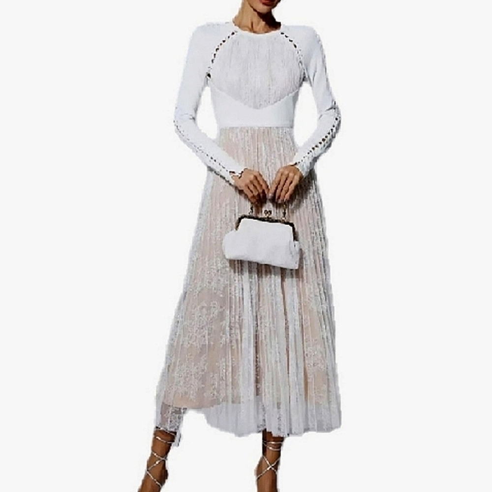 Itzel White Lace Long Sleeve Maxi Womens Elegent Dress  Size Small